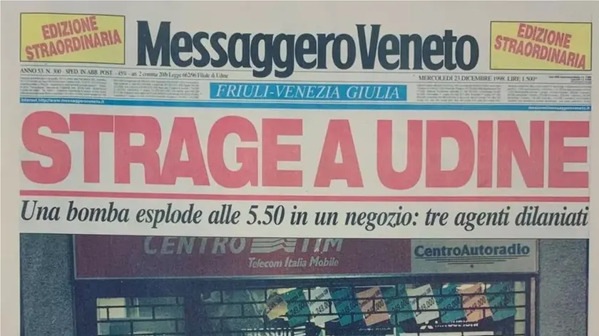 La prima pagina del Messaggero Veneto che racconta la strage di Natale