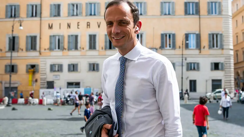 Il Presidente della Conferenza delle Regioni, Massimiliano Fedriga, a margine della presentazione del Rapporto sul Coordinamento della finanza pubblica 2023 della Corte dei conti, presso il chiostro del Convento di Santa Maria sopra Minerva, Roma, 25 maggio 2023. ANSA/ANGELO CARCONI