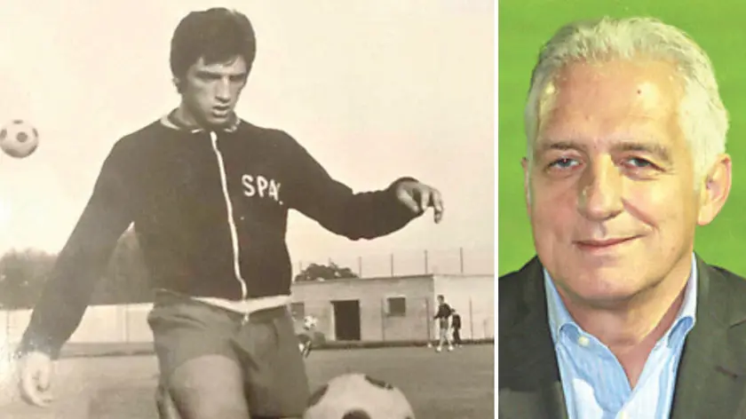 Glauco Di Benedetto con la maglia della Spal e, a destra, in un'immagine recente