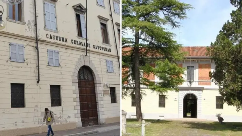 A sinistra l'ex caserma Savorgnan, a destra l'ex Osoppo