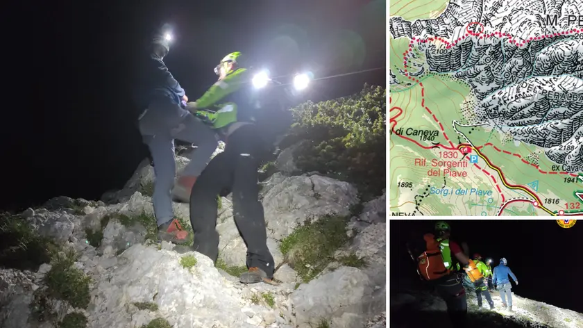 Le immagini dell'intervento notturno del Soccorso alpino per raggiungere il ragazzo ferito a Sappada