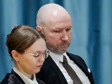 epa11064134 Anders Behring Breivik (R) sits next to attorney Marte Lindholm during the first day of the case of the Oslo district court concerning his sentencing conditions and his rights under the European Convention, at Ringerike prison near Tyristrand, Norway, 08 January 2024. Breivik, who now calls himself Fjotolf Hansen, was sentenced to 21 years in prison with a minimum term of 10 years for the terrorist attacks against Oslo and Utoya on 22 July 2011 in which 77 people lost their lives. EPA/CORNELIUS POPPE NORWAY OUT