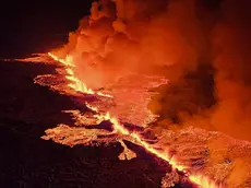 epa11036650 A handout picture provided by Iceland Civil Defense shows a volcanic eruption north of Grindavik, Iceland, 18 December 2023. The Icelandic Meteorological and Seismological Office (MET) reported late 18 December that a volcano erupted about 4 kilometers northeast of the town of Grindavik. An evacuation order for the population of Grindavik was issued early this year on 10 November 2023 following seismic activity and indications of considerable magma movement in the area. EPA/Iceland Civil Defense (almannavarnadeild) / HANDOUT HANDOUT EDITORIAL USE ONLY/NO SALES HANDOUT EDITORIAL USE ONLY/NO SALES
