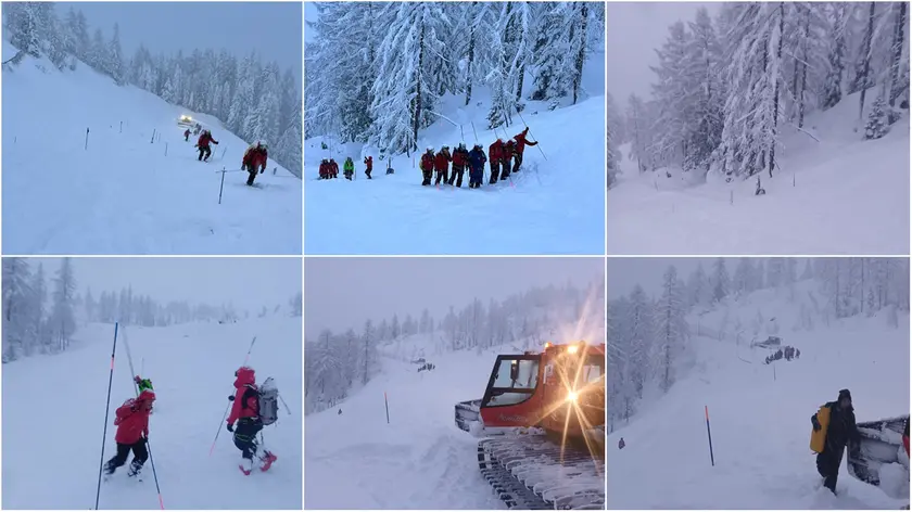 Alcune immagini della valanga sulla pista del monte Siera, vicino a Sappada