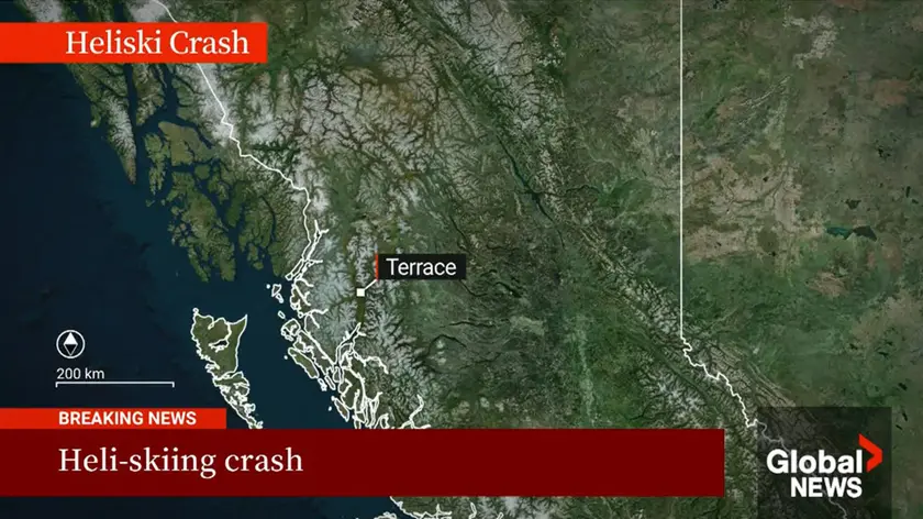(FRAME DA VIDEO GLOBALNEWS.CA) Tre altoatesini hanno perso la vita in un incidente con l'elicottero in Canada. I tre giovani facevano parte di una comitiva che stava effettuando heliskiing a Terrace in British Columbia. Ieri pomeriggio, verso le 4, l'elicottero è precipitato in una zona montuosa per motivi in via di accertamento. Altre quattro persone che si trovavano sul mezzo versano in gravi condizioni. https://globalnews.ca/ +++ATTENZIONE LA FOTO NON PUO' ESSERE PUBBLICATA O RIPRODOTTA SENZA L'AUTORIZZAZIONE DELLA FONTE DI ORIGINE CUI SI RINVIA+++ NPK +++
