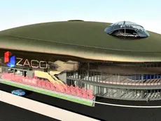 Un disegno realizzato al computer di come diventerà il palasport Carnera 4.0