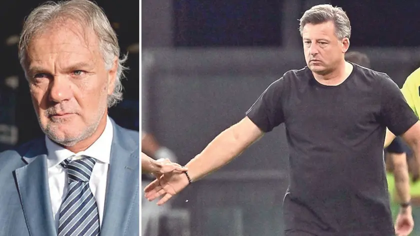 Il dirigente bianconero Gianluca Nani e, a destra, mister Kosta Runjaic nella gara contro il Como (foto Petrussi)