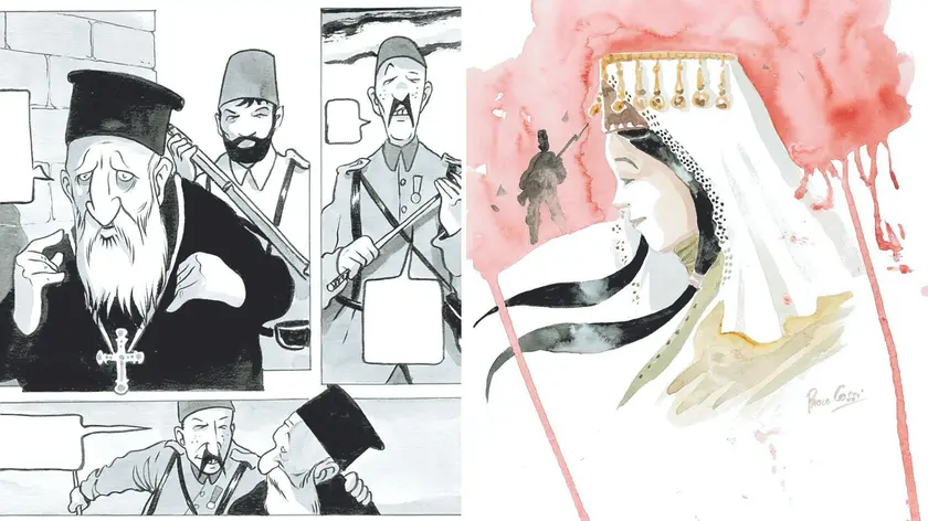 Due immagini delle tavole realizzate per il libro dal friulano Paolo Cossi