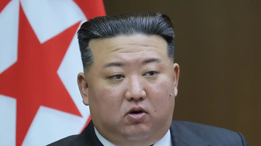 epa10887069 A photo released by the official North Korean Central News Agency (KCNA) on 28 September 2023 shows North Korean leader Kim Jong Un attending the 9th Session of the 14th Supreme People's Assembly (SPA) at the Mansudae Assembly Hall in Pyongyang, North Korea, during the two-day event on 26-27 September 2023. North Korea's legislature has enshrined its status as a nuclear power in its constitution with the unanimous adoption of a 'crucial agenda item for formulating the DPRK's policy on nuclear force as the basic law of the state', according to KCNA. EPA/KCNA EDITORIAL USE ONLY