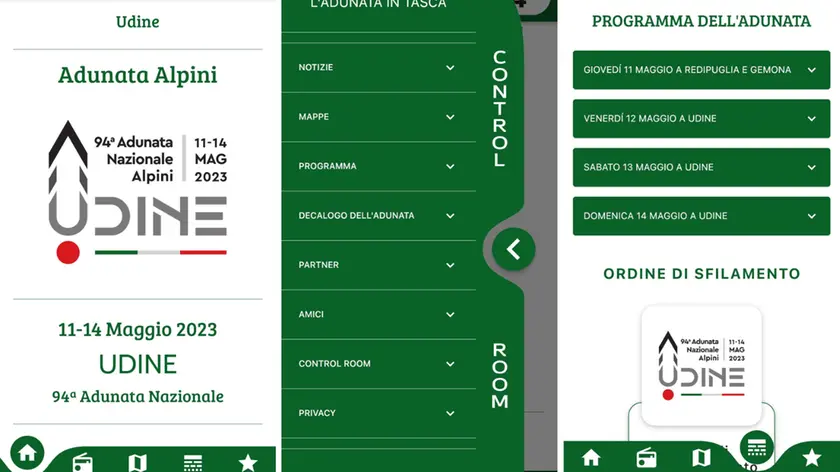 Alcuni screenshot dell'app ufficiale dell'Adunata