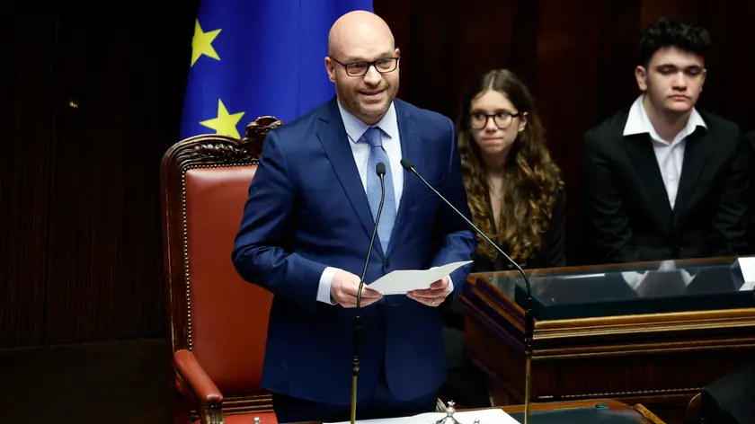 Il Presidente della Camera, Lorenzo Fontana durante una Cerimonia commemorativa su Giacomo Matteotti, Camera dei Deputati, Roma 30 maggio 2024. A cento anni dal discorso del 30 maggio 1924, in cui Giacomo Matteotti denuncio’ nell’aula della Camera le violenze fasciste alle elezioni del 6 aprile di quell'anno. ANSA/FABIO FRUSTACI