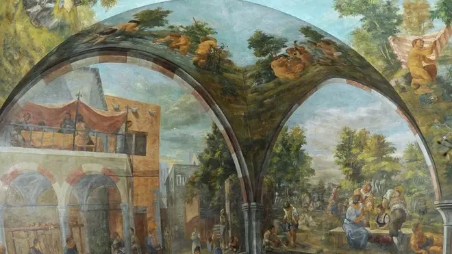 Udine 31 Marzo 2012. Genius Loci cASA cAVAZZINI. Affreschi Afro Basaldella per l' appartamento di Dante Cavazzini. Particolare Corrado Cagli . Telefoto Copyright Foto Petrussi