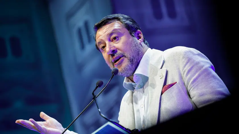 il ministro delle Infrastutture e Mobilta Sostenibile Matteo Salvini all’auditorium durante l’assemblea nazionale ANCE, Roma, 18 Giugno, 2024 ANSA / GIUSEPPE LAMI
