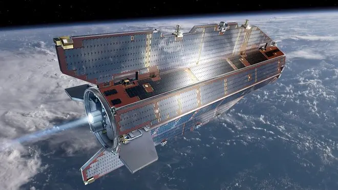 A undated artists impression made available by ESA 08 September 2008 of ESA satellite GOCE, due to be launched 10 September 2008 from the Russian space center Plesetsk. ANSA/ESA/HO EDITORIAL USE ONLY