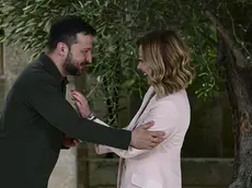Ukrainian President Volodymyr Zelensky arrived in Borgo Egnazia to participate in the G7 summit, welcomed by Prime Minister Giorgia Meloni with a handshake and a hug, 13 June 2024. ANSA/ CIro Fusco