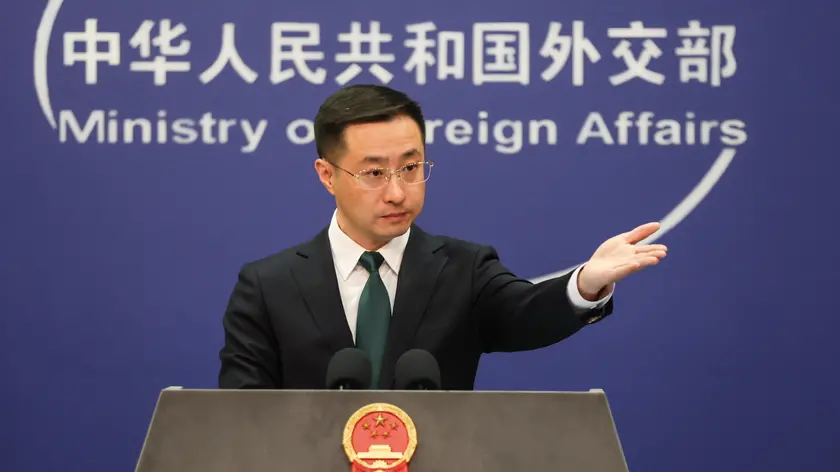 epa11279420 ChinaÂ?s Ministry of Foreign Affairs spokesperson, Lin Jian, gestures during a press conference in Beijing, China, 15 April 2024. China's Foreign Ministry spokesperson Lin Jian expressed 'deep concern' over the escalation of conflict following IranÂ?s missile and drone attack on Israel, and 'urge both sides to avoid escalation of the situation'. EPA/WU HAO