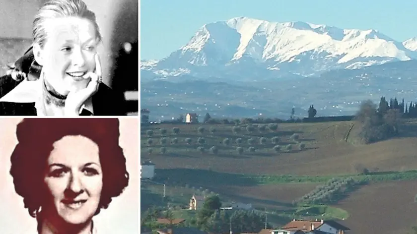 Jeanette Bishop, l'ex baronessa Rothschild, sotto la friulana Gabriella Guerin. A destra i Monti Sibillini, nelle Marche