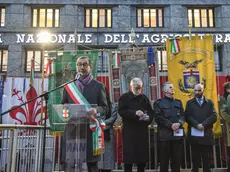 Il sindaco Beppe Sala al corteo e commemorazione per la strage di piazza Fontana, 12 Dicembre 2023 ANSA/MATTEO CORNER