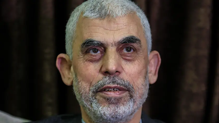 epa11531416 (FILE) Hamas Gaza leader Yahya Al Sinwar attends a press conference after Hamas announcing his victory in Gaza City, Gaza Strip, 10 March 2021 (reissued 06 August 2024). On 06 August 2024 Hamas announced that Senior Hamas leader in Gaza Strip Yahya Al-Sinwar, became the group's new political leader following the assassination of Hamas leader Ismail Haniyeh in Tehran on 31 July 2024. EPA/MOHAMMED SABER *** Local Caption *** 56754685