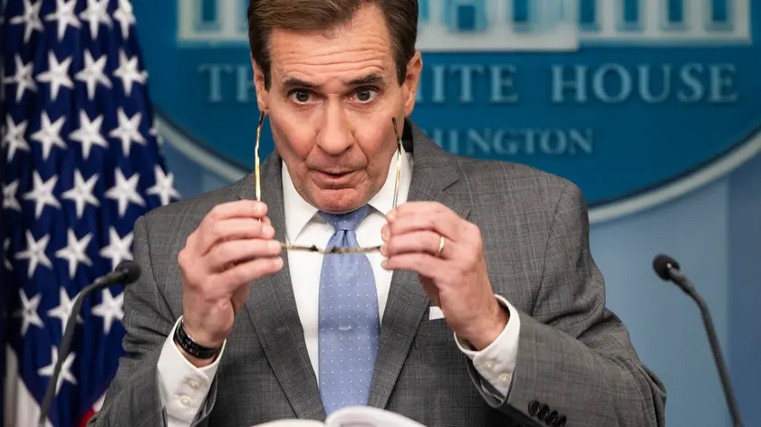 epa11040182 National Security Council (NSC) Coordinator John Kirby speaks to reporters about US efforts to get more humanitarian aid into Gaza in the White House briefing room in Washington, DC, USA, 21 December 2023. Kirby also spoke about the US prisoner swap with Venezuela, and the surge of migrants at the US border with Mexico. EPA/JIM LO SCALZO / POOL