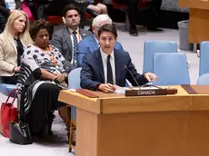 epa10873207 Canada's Prime Minister Justin Trudeau addresses an United Nations Security Council meeting about the war between Ukraine and Russia on the sidelines of the 78th session of the United Nations General Assembly at United Nations Headquarters in New York, New York, USA, 20 September 2023. EPA/JUSTIN LANE