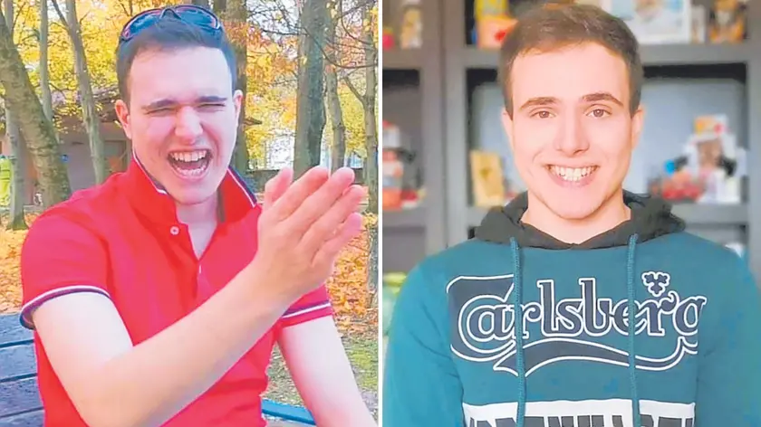 Michele Maiutto durante uno dei video sui padri boomer e in un primo piano