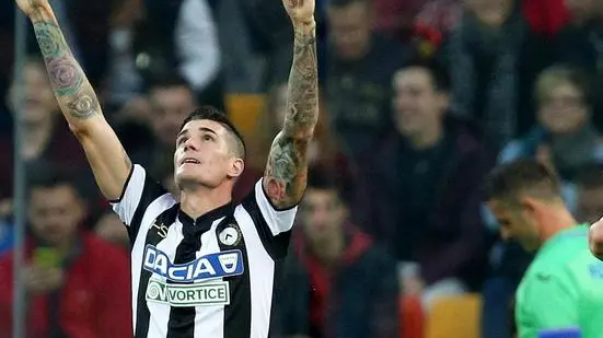 Udinese's forward Rodrigo De Paul (L) jubilates after scoring (1-0) during the Italian Serie A soccer match Udinese Calcio vs UC Sampdoria at Friuli stadium in Udine, Italy, 30 September 2017. ANSA/ ALBERTO LANCIA