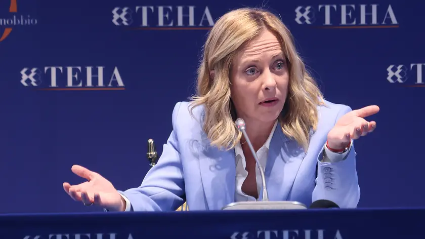 Il presidente del Consiglio Giorgia Meloni in occasione della seconda giornata del 50° Forum Ambrosetti “Intelligence on the world Europe, and Italy, lo scenario di oggi e di domani per le strategie competitive”. Cernobbio 7 Settembre 2024 ANSA / MATTEO BAZZI