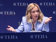 Il presidente del Consiglio Giorgia Meloni in occasione della seconda giornata del 50° Forum Ambrosetti “Intelligence on the world Europe, and Italy, lo scenario di oggi e di domani per le strategie competitive”. Cernobbio 7 Settembre 2024 ANSA / MATTEO BAZZI