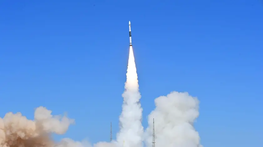 epa10758311 A Kuaizhou-1A carrier rocket blasts off from the Jiuquan Satellite Launch Center in northwest China, 20 July 2023. China successfully launched the rocket to send four new satellites into space from the Jiuquan Satellite Launch Center in northwest China at 11:20 a.m. (Beijing Time) on 20 July. The four satellites, belonging to the Tianmu-1 meteorological constellation, have entered the planned orbit. EPA/XINHUA / Wang Jiangbo CHINA OUT / UK AND IRELAND OUT / MANDATORY CREDIT EDITORIAL USE ONLY