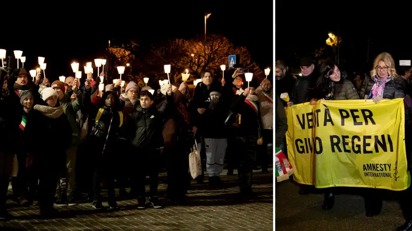 Due momenti della fiaccolata in ricordo di Giulio Regeni (foto Katia Bonaventura)