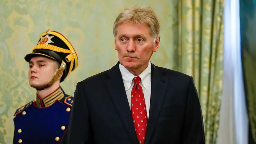 epa11362801 Kremlin spokesman Dmitry Peskov (R) attends a meeting of the Russian president the King of Bahrain at the Kremlin in Moscow, Russia, 23 May 2024. King Hamad bin Isa Al Khalifa of Bahrain is on an official visit to Russia. EPA/YURI KOCHETKOV