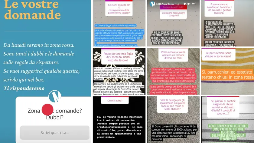 Alcune delle domande che abbiamo ricevuto nella box Instagram dai nostri lettori. Le risposte sono visibili tra le storie in evidenza sul nostro profilo @messaggeroveneto