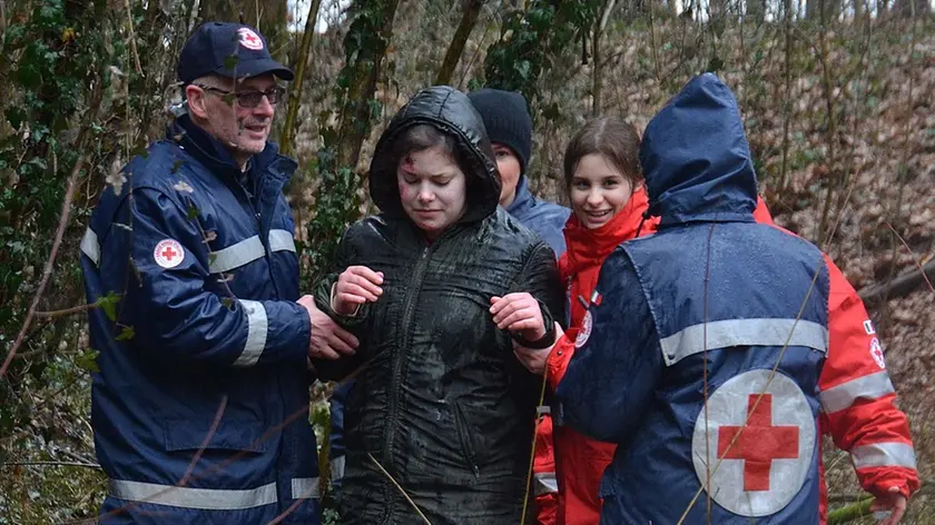 Tavagnacco 27 febbraio 2016 Esercitazione Croce Rossa e Protezione Civile. Simulazione intervento su un deragliamento treno. Copyright Foto Petrussi / Massimo Turco
