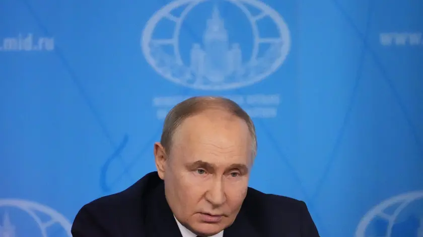 epa11409187 Russian President Vladimir Putin holds a meeting with the leadership of the Russian Foreign Ministry in Moscow, Russia, 14 June 2024. 'Ukrainian troops must be completely withdrawn from the DPR, LPR, Kherson and Zaporizhia regions. From their entire territory, their administrative borders at the time of their entry into the Russian Federation. As soon as Kiev announces this and gives a promise not to join NATO, we will immediately ensure the safe withdrawal of Ukrainian troops and begin the negotiation process', Putin said at the meeting. EPA/STRINGER