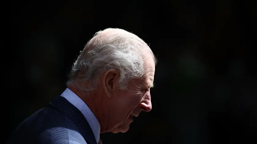 Britain's King Charles III leaves after a visit the University College Hospital Macmillan Cancer Centre in London on April 30, 2024. Charles is making his first official public appearance since being diagnosed with cancer, after doctors said they were "very encouraged" by the progress of his treatment. (Photo by HENRY NICHOLLS / AFP)