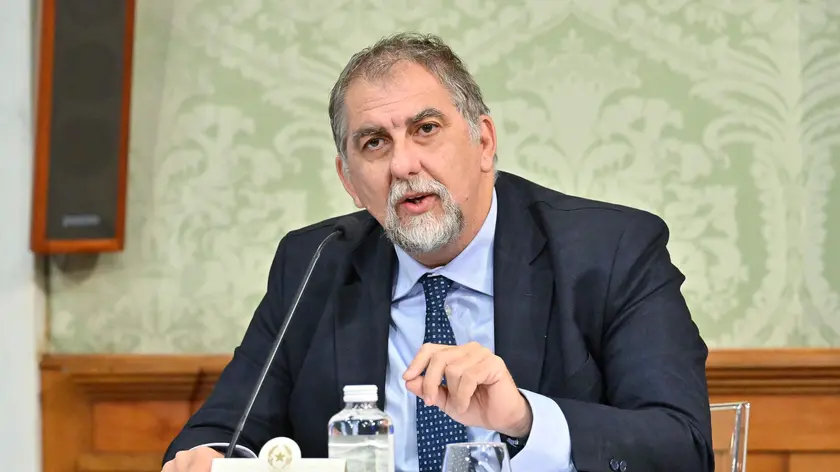 Il commissario di Governo per Caivano Fabio Ciciliano, durante la presentazione a Palazzo Chigi del progetto di riqualificazione del centro Delphinia di Caivano, Roma, 19 ottobre 2023. ANSA/ALESSANDRO DI MEO
