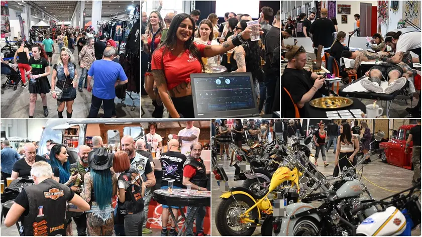 L’area dei tatuaggi e quella dedicata alle moto (foto Brisotto/Petrussi)