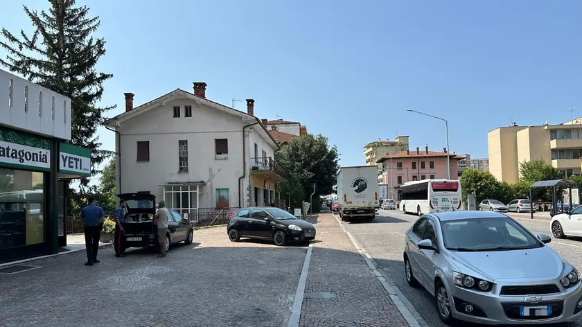 I carabinieri sul luogo dell'incidente, sullo sfondo il camion che ha investito l'anziano