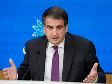 Raffaele Fitto, ministro per gli affari europei, le politiche di coesione e il PNRR durante la conferenza stampa a palazzo Chigi per la riunione della Cabina di regia per il PNRR e del Consiglio dei ministri, Roma, 24 giugno 2024. ANSA/FABIO FRUSTACI