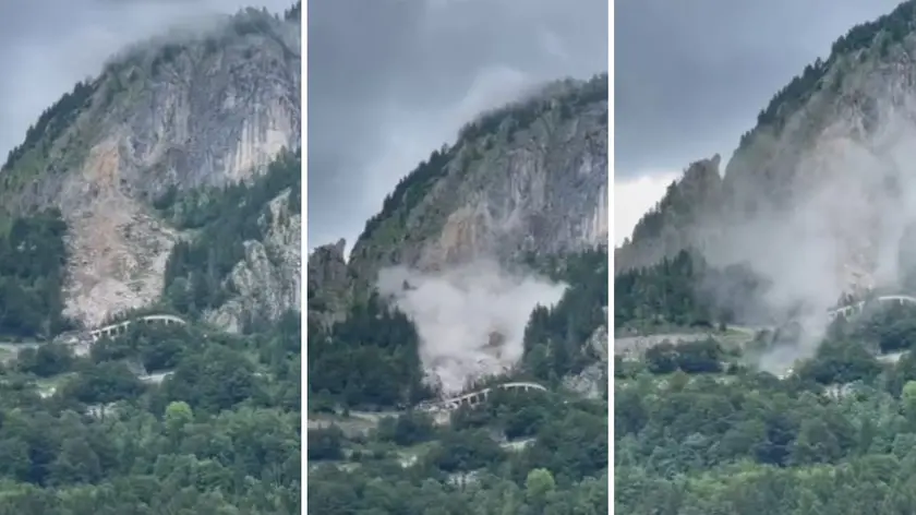 Tre momenti dell'esplosione della frana di passo Monte Croce Carnico