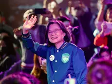 epa11048181 Taiwanese President Tsai Ing-wen greets supporters upon arrival to promote Taiwan's Vice President and ruling Democratic Progressive Party presidential candidate for the 2024 election, William Lai (Lai Ching-te) and vice presidential candidate Hsiao Bi-khim during a campaign rally in Taipei, Taiwan, 29 December 2023. Taiwan's presidential election is scheduled to be held on 13 January 2024. EPA/RITCHIE B. TONGO