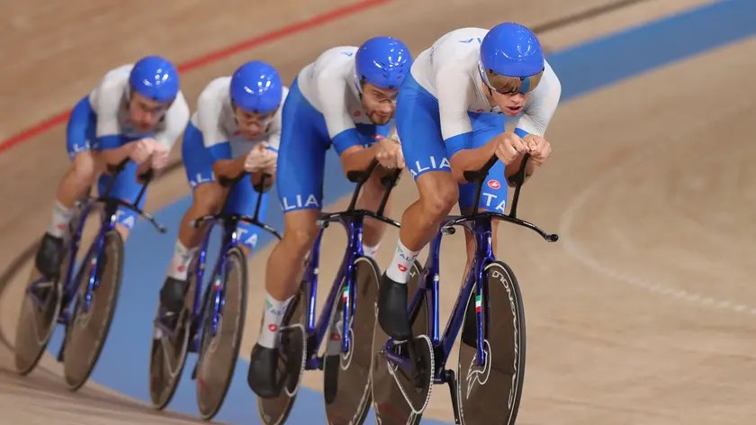 Tokyo 2020 Olympic Games - Olimpiadi Tokyo 2020 - Izu Velodrome - Cycling Track Day 1 - 02/08/2021 - Men's Team Pursuit - Filippo Ganna - Simone Consonni - Francesco Lamon - Jonathan Milan (ITA) - photo Patrick Pichon/BettiniPhoto©2021