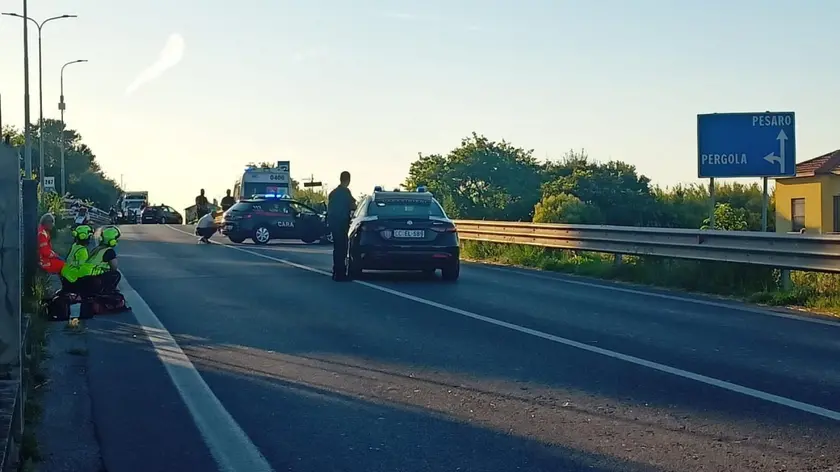 L'intervento delle forze dell'ordine a Senigallia (Ancona) dopo che una persona e' morta per un colpo da arma da fuoco nel tardo pomeriggio di oggi, 17 giugno 2024. L'episodio è avvenuto in un'abitazione a ridosso del fiume Cesano, tra i comuni di Senigallia e Mondolfo e le province di Ancona e Pesaro Urbino. L'intervento delle forze dell'ordine è ancora in corso per una persona, probabilmente l'omicida, che sarebbe ancora all'interno dell'edificio. Sul posto Carabinieri, polizia locale e operatori sanitari del 118 pronti a intervenire. ANSA/ CARLO LEONE