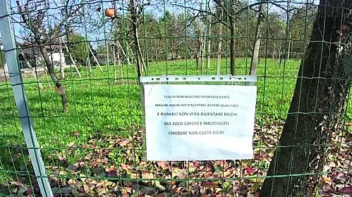 Uno dei cartelli comparsi negli orti del Sacilese