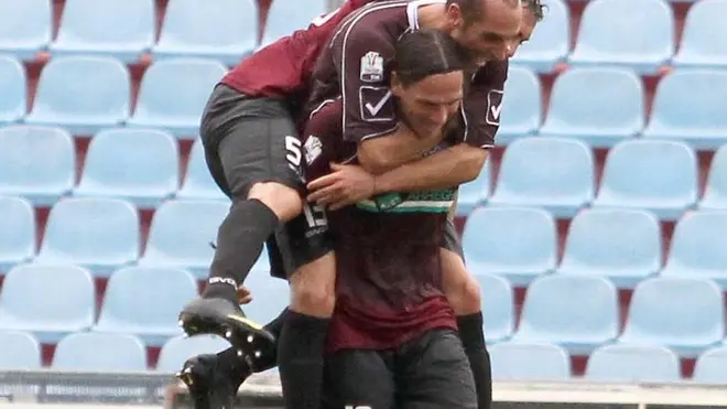 ANTEPRIMA Udine 14 agosto 2010. Calcio Coppa Italia Portogruaro-Alto Adige. L'autore del gol, capitano del Portogruaro, Marco Cunico. Telefoto Copyright / Foto Agency Anteprima Udine