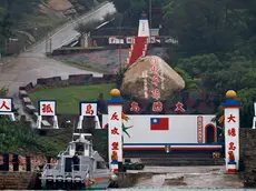 epa11365580 Anti-Chinese communism slogans are seen at the outlying Dadan Island where Taiwanese soldiers are stationed on, in Kinmen, Taiwan, 24 May 2024. According to Taiwan's national news agency Central News Agency, the Taiwanese coast guards have increased security near restricted waters in the Taiwan Straits following reports of Chinese coast guard incursions on the second day of military drills conducted by China around Taiwan. China's Eastern Theater Command of the Chinese People's Liberation Army (PLA) continued joint drills surrounding Taiwan Island for a second day with operations conducted to 'test the command's capabilities to jointly take control of battlefield and launch joint strikes', according to state media Xinhua. EPA/DANIEL CENG