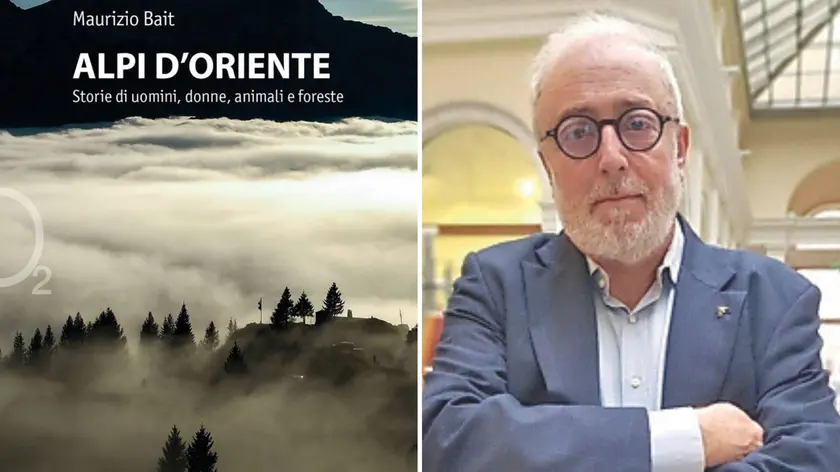 La copertina del libro e il giornalista Maurizio Bait