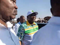 epa11377122 Former South African President Jacob Zuma (C) leaves a voting station after casting his vote during the South African general election in Nkandla, northern KwaZulu-Natal province, South Africa, 29 May 2024. Over 27 million citizens are registered to vote in the national and provincial elections to elect a new National Assembly and state legislatures, according to the Electoral Commission of South Africa. South Africans do not directly vote for the president. They vote for parties that will appoint 400 representatives to the National Assembly who will then choose the president for the next five years. EPA/SANDILE NDLOVU