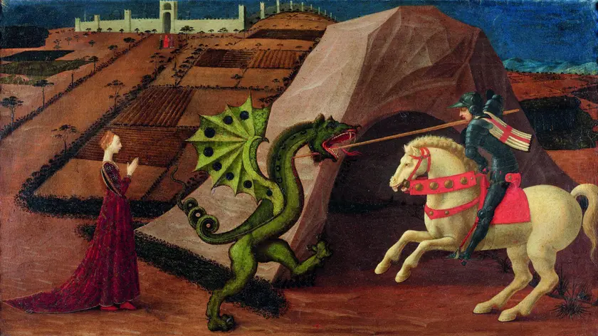 San Giorgio sconfigge il drago in un dipinto di Paolo Uccello